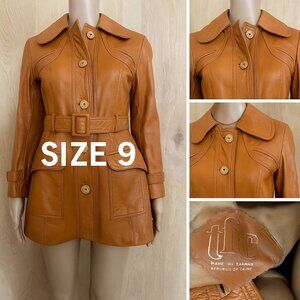 Vintage 1970s TFC Womens Leather Trench Jacket – Cognac Brown, Belted, Mod Style
